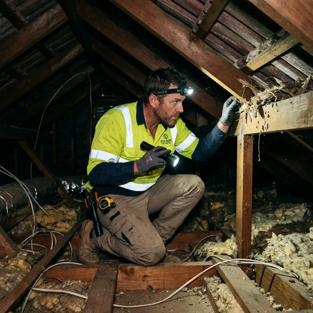 Technician locating dead rodents inside a Tyabb wall cavity with detection equipment
