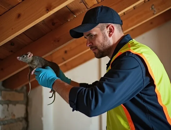 Technician inspecting a roof cavity for a dead rat in Tyabb